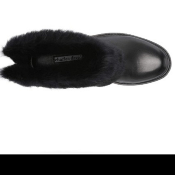 Charles David Womens Black Leather Render Rabbit Fur Trim Boots - Picture 3 of 10